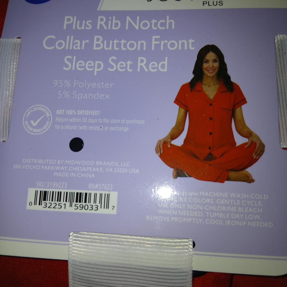 just be Red Short-Sleeve Notch Collar Button-Front Sleep Set